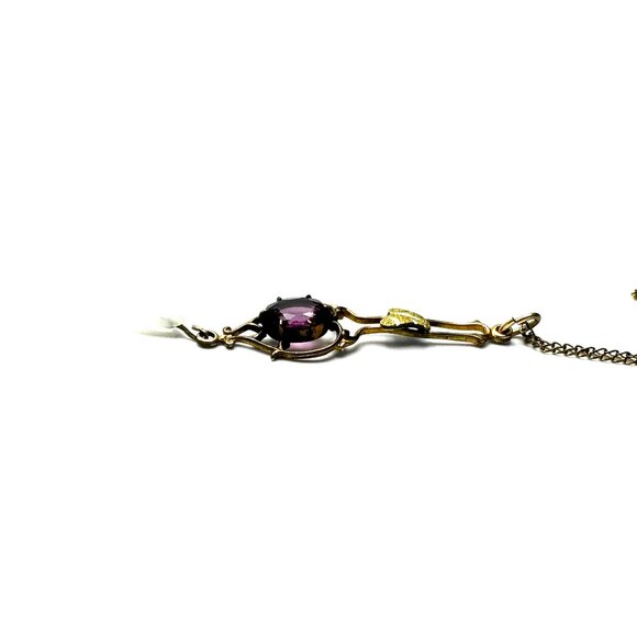 Antique Art Nouveau Amethyst and Opalescent Glass Pendant: Gold Filled Necklace - Picture 8 of 12